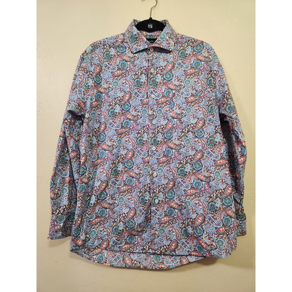 Alan Flusser Paisley Button Down Shirt Mens Size M Long Sleeve Business Work